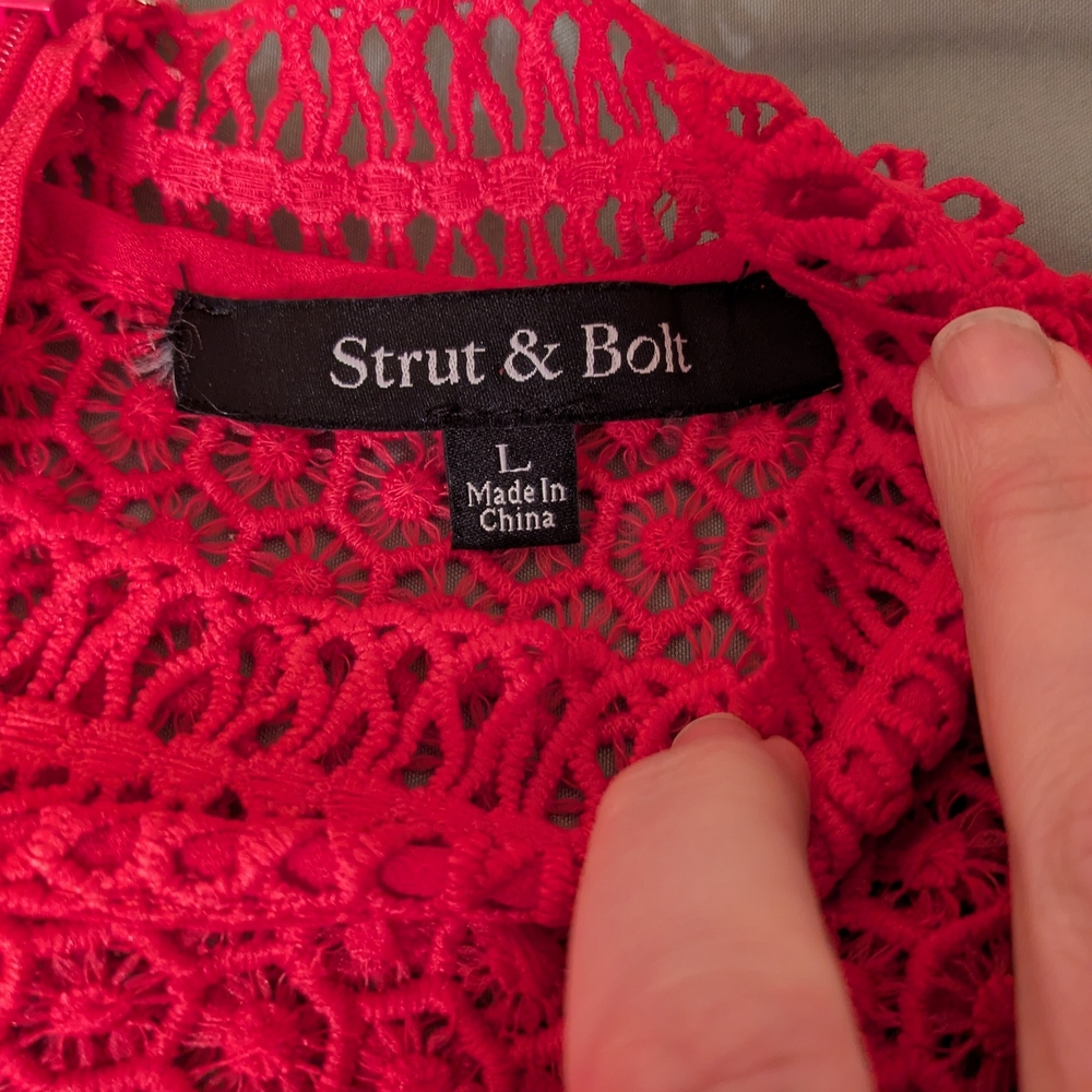 Strut & Bolt Hot Pink Lace Blouse Size Large